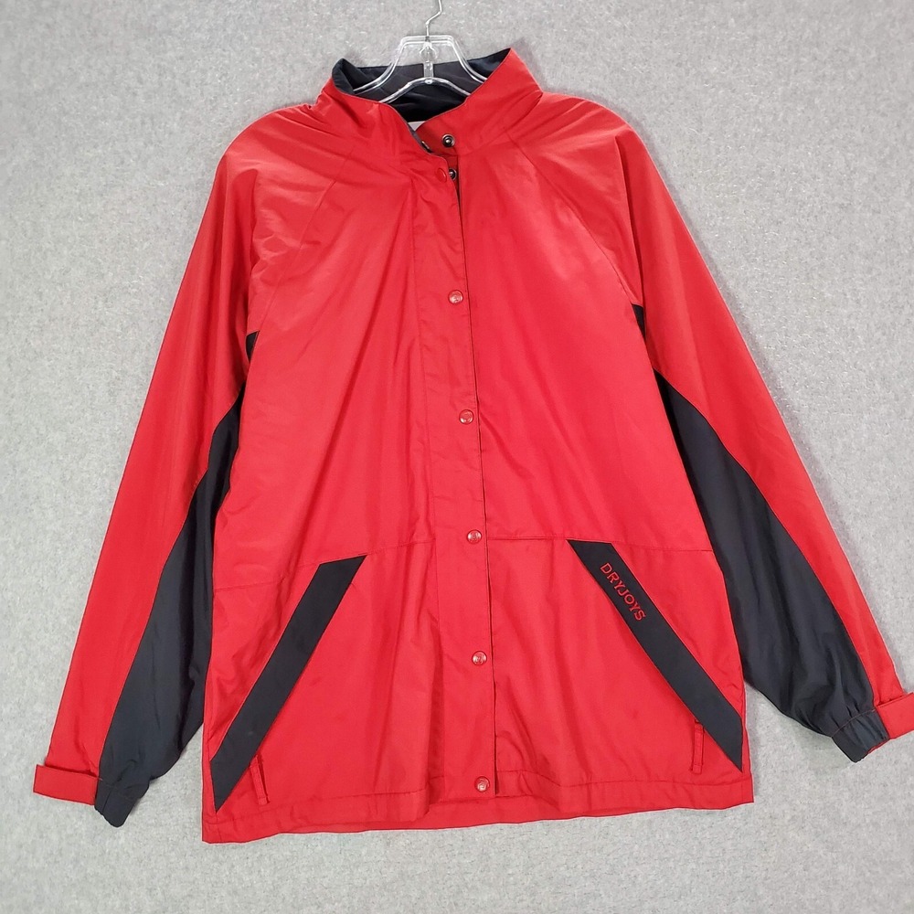 FootJoy Women Jacket Medium Red Dryjoys Full Zip Snap Windbreaker Pockets READ